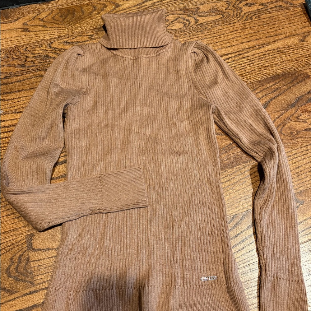 DKNY Camel Ribbed Turtleneck Sweater